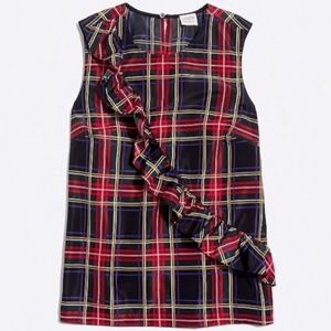 J. Crew Plaid Ruffle Sleeveless Tafetta Blouse Top Size 4 Dressy Holiday